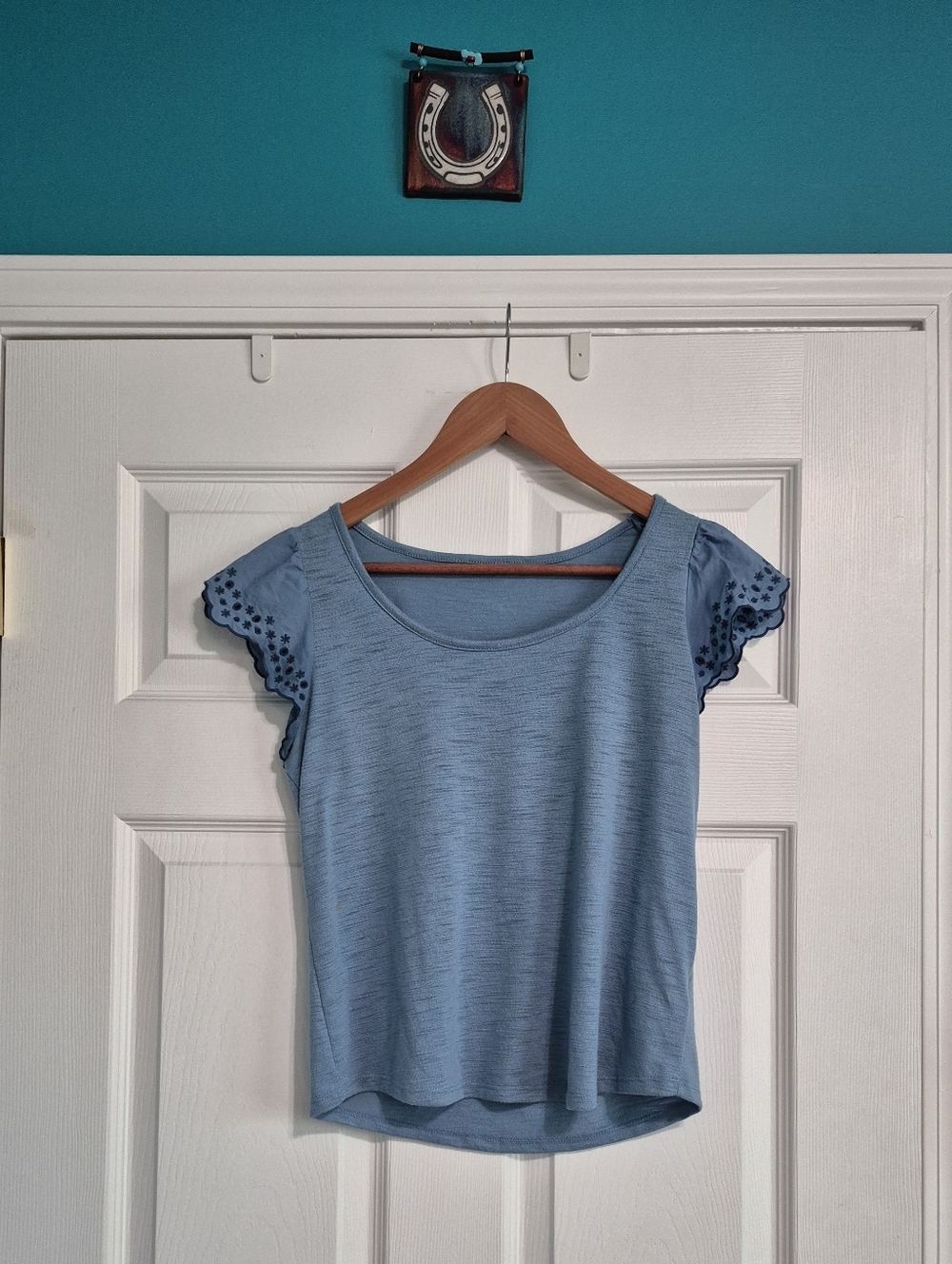 Light Blue Eyelet Cap Sleeve Women's Top